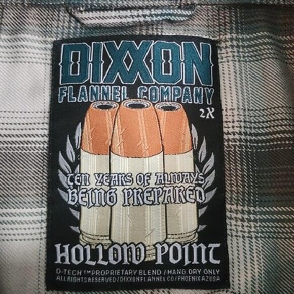 Dixxon Flannel Shirt Mens 2XL Teal Brown Plaid Hollow Point Western Long Sleeve - Picture 6 of 11